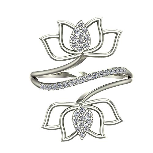 DISHIS 18k White Gold Diamond Ring for Women-Size 14