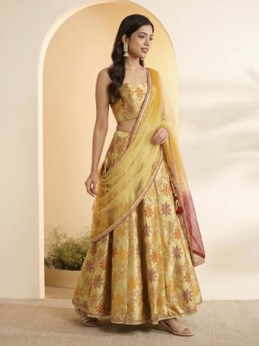 BIBA Polyester Yarndyed Kalidar Wedding Blouse With Lehenga And Dupatta