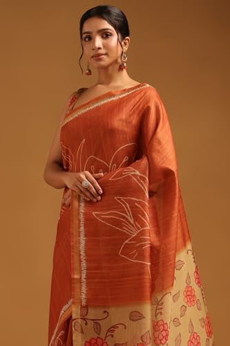 Soch Womens Rust Tussar Floral Saree