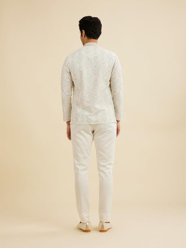 Manyavar Men's Cotton Blend Paisley Embroidery Short Kurta (Pista Green,M)