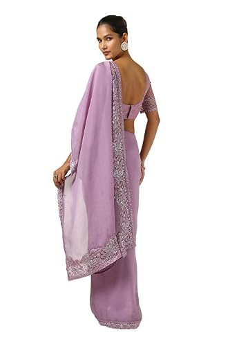 Soch Womens Lavender Organza Embroidered Saree With Sequins