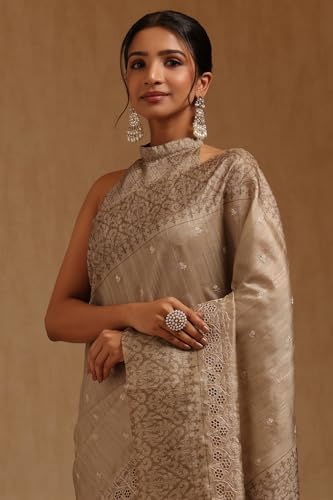 Soch Womens Earth Tussar Embroidered Saree