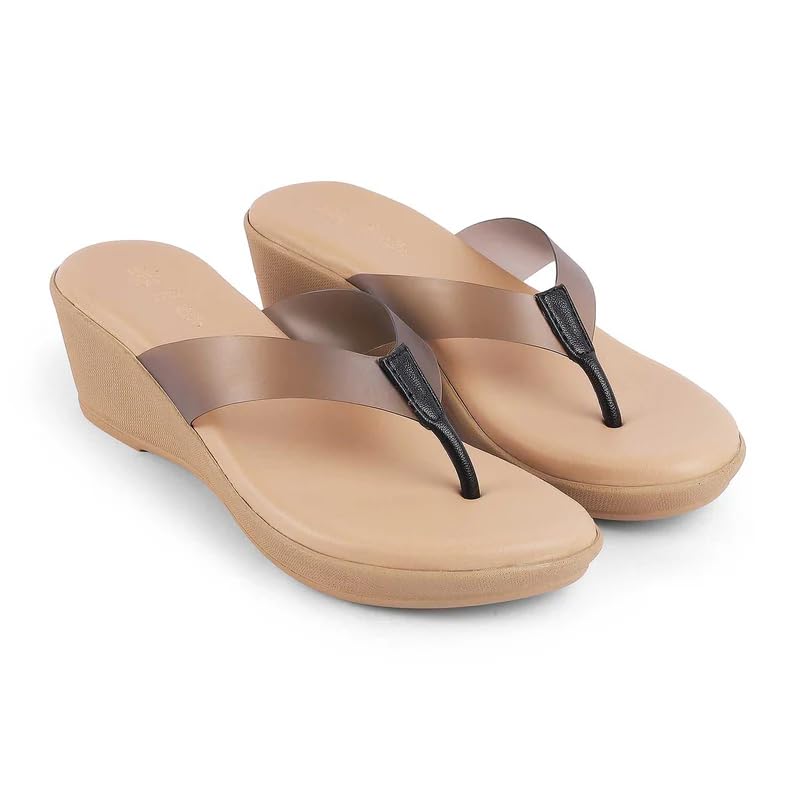 tresmode TERNTO Women's Wedges Sandals Platform Heels Black, 7 UK / 40 EU - Round Open Toe Comfortable Soft Casual Footwear