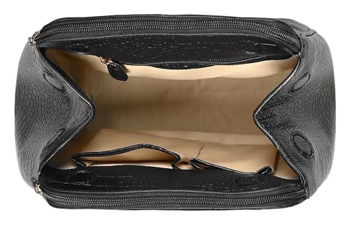 eske Mira Vegan Leather Handbag, Animal Print Pattern, Dual Compartment, Detachable Sling Strap (Black)