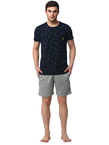 VIMAL JONNEY Cotton Blend Night Suit Co-ord Set for Men with Round Neck Half Sleeve T-Shirt and Short-T_P1NVY_D11_P1MLG_02-M