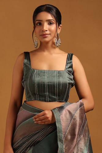 Soch Womens Green Tussar Abstract Saree With Hand Embroidery