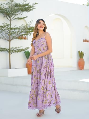 Divena Light Purple Shoulder Strap Cotton Dress