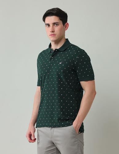 Arrow Sports Men's Green Printed Polo Collar Half Sleeve Casual Cotton Regular Fit Polo Shirt (ASAJTS3458_Green_38)