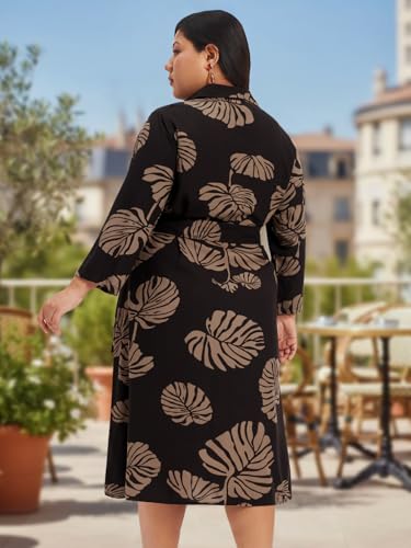 wild U Women Plus Size Dress | Tropical Print | Midi | Pocket | Shirt Dress | Curvy Woman | Western (Brown, 7XL)
