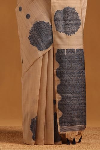 Soch Womens Navy Blue Tussar Woven Design Saree