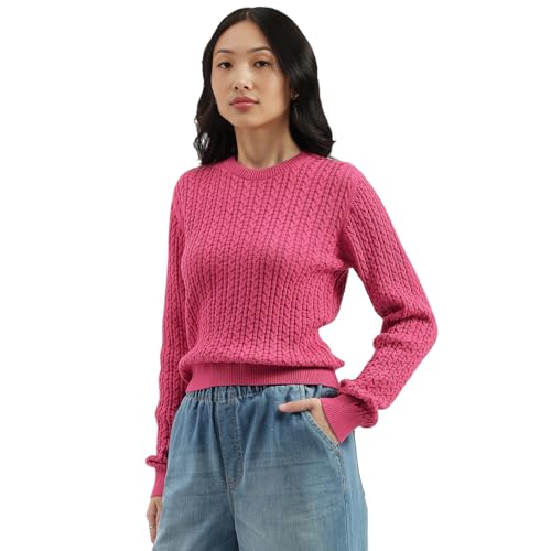 United Colors of Benetton Round Neck Knitted Sweater (Size: XXL)-25A1244D10AXG1A2 Pink