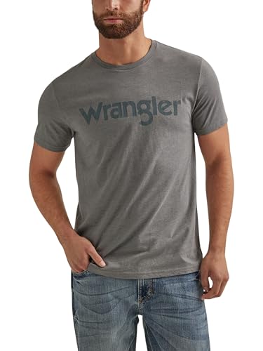 Wrangler Men's Western Crew Neck Short Sleeve Tee Shirt, Graphite Heather, L