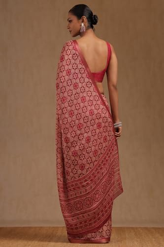 Soch Womens Wine Georgette Floral Print Saree