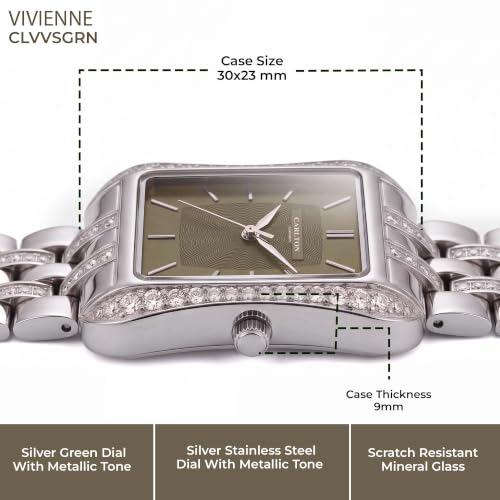 Carlton London Women's Watch Vivienne Olive Green Rectangle Dial CLVVSGRN | Olive Green Dial | Rectangle Dial Shape | Silver Stainless Steel Bracelet | Quartz Movement