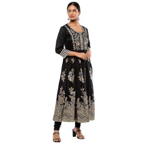 BIBA Women's Black Polyester Blend Anarkali Suit Set_42