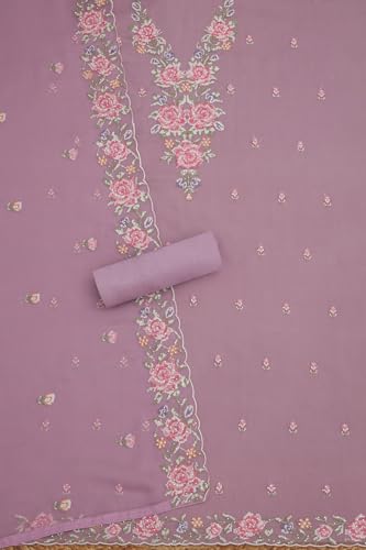 Soch Womens Lavender Crinkle Chiffon Embroidered Unstitch Dress Material With Stone Work