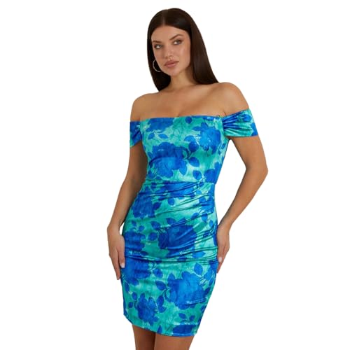 GUESS Women Resort Rose Print Floral Regular Fit Camila Off Shoulder Bodycon Dress