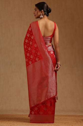 Soch Womens Deep Red Viscose Silk Zari Woven Saree