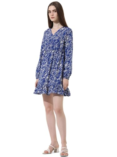 ONLY Women Printed Viscose Above Knee Blue A-line Dress