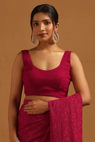 Soch Womens Fuchsia Georgette Botanical Saree With Stone Work