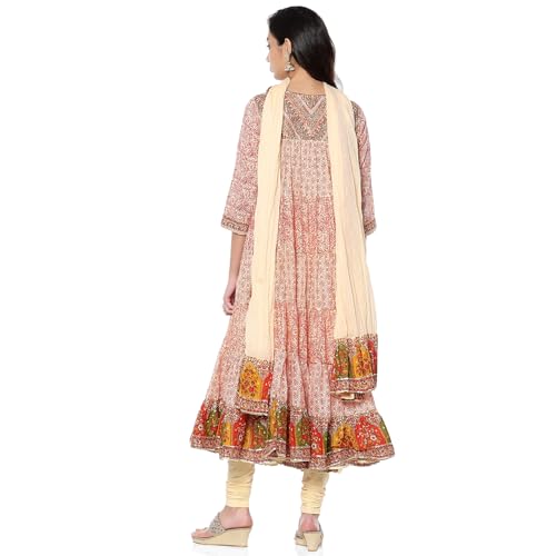 BIBA Women's Cotton Kurta Sets (SKDALBELI10067AW24ECRU_Ecru