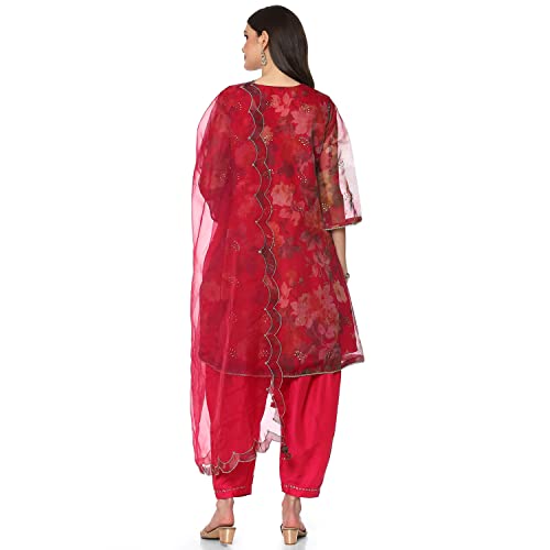BIBA Polyester Women Printed Relaxed Salwar Kurta Dupatta(Skdphool Ph8200_Meganta_38),Magenta