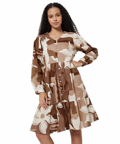 Max Women Printed Tiered Dress(White_XL)