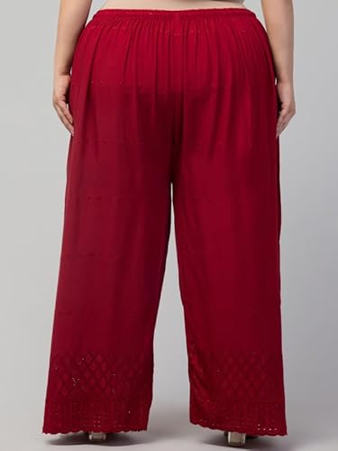 Style Prezone Rayon Flared Maroon Palazzo for Women | High Waist Trousers | Plus Size Loose Fit Bottoms for Ladies & Girls | Plain Pants