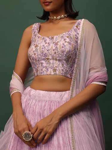 Zeel Clothing Digital Print Mirror Hand Work Georgette Lehenga Choli with Dupatta (5100-Pink-Wedding-Stylish-Lehenga-Choli; Free Size)