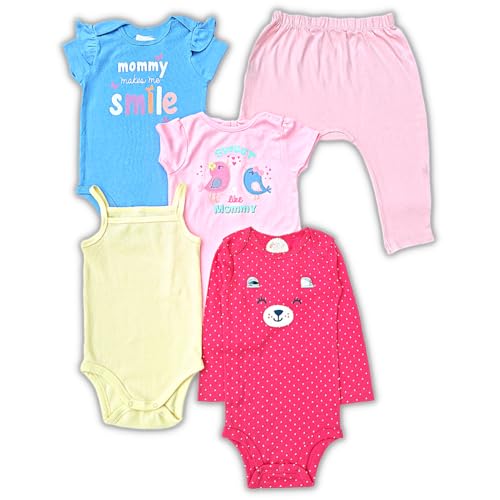 TuddyBuddy 100% Cotton Romper/Jumpsuit/Onesie Set for Baby Girl (Pack of 5 Playsuits - Green Flamingo, 18-24 Months)