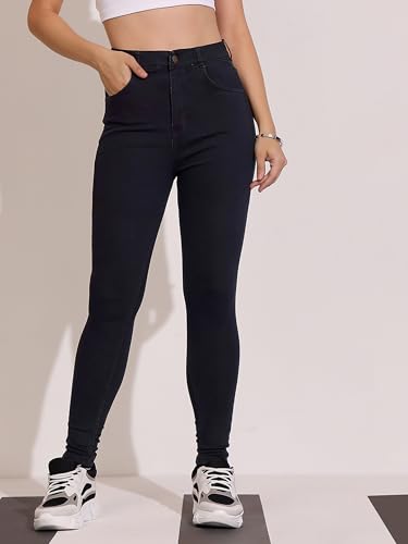 Dolce Crudo Women's Skinny Fit High Rise Regular Length Stretchable Denim Jeans (DOSS21DEN99-37-704-34, Vanta Black, 34)