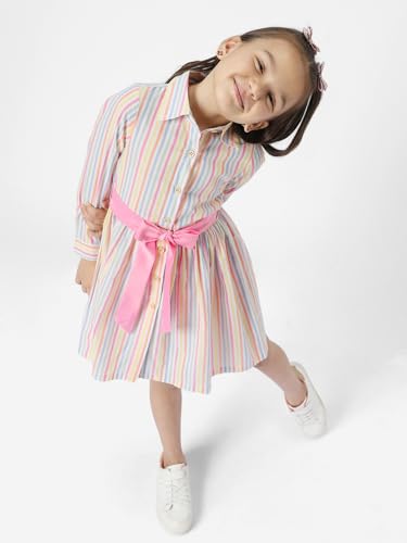 nauti nati Cotton Nautinati Girls' Round Neck Striped Casual Dress Knee-Length NN321-528_Multicolor