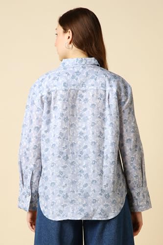 Women Light Blue Print Long Sleeves Shirt