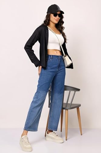 London Hills Women High Waist Wide Leg Jeans | Ombre Blue Denim | Loose Fit | Full Length Casual Jeans