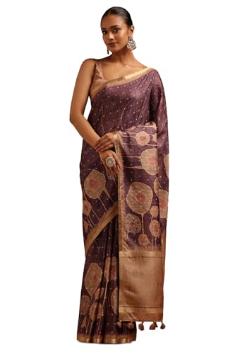 Soch Womens Purple Tussar Botanical Saree