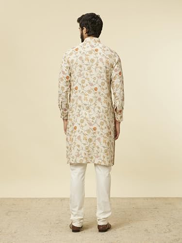 Manyavar Men's Beige Bel Buti Patterned Kurta (XXL)