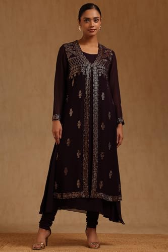 Soch Womens Wine Georgette Solid Suit Set
