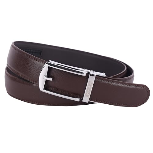HAMMONDS FLYCATCHER Genuine Leather Belt for Men - Perfect for Formal and Casual Wear - Adjustable Waistband up to 46 Inches - Autolock Belt for Formal and Casual Wear - Nickel Brown