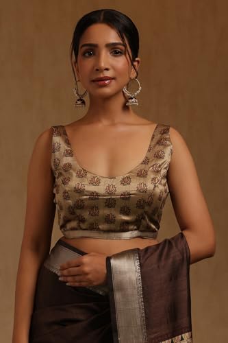 Soch Womens Brown Tussar Botanical Printed Saree