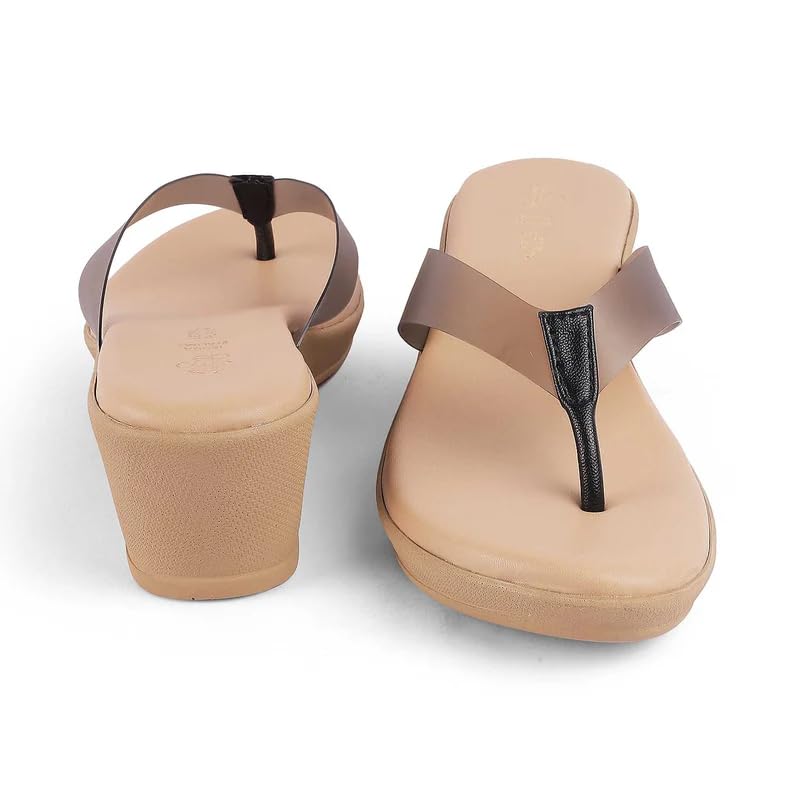 tresmode TERNTO Women's Wedges Sandals Platform Heels Black, 7 UK / 40 EU - Round Open Toe Comfortable Soft Casual Footwear