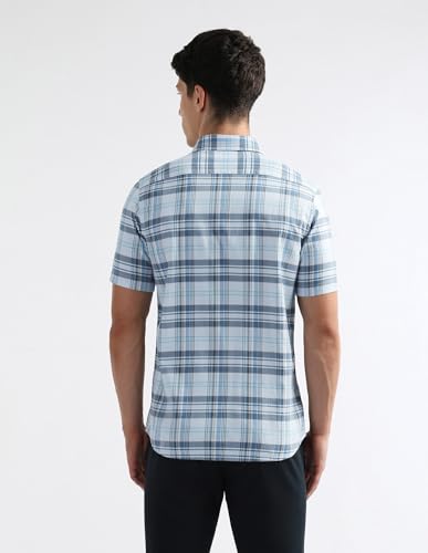 Arrow Sport Men's Tartan Checked Original Shirt (ASAKSH1385_Teal_38)