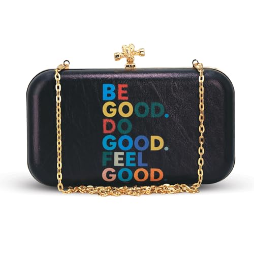 Artklim Black Based Quirky Caption Printed Leatherette Clutch Bag for Women