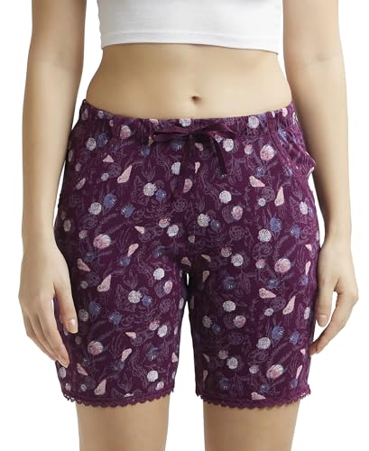 Jockey Shorts for Women with Side Pocket & Drawstring closure RX10_Purple Wine Assorted Prints_XXL
