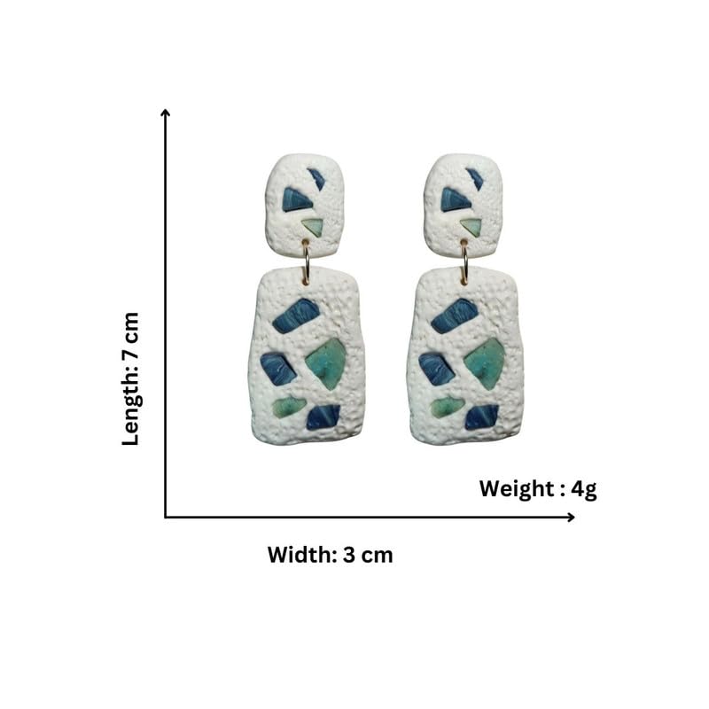 Accessher Stylish Polymer Earrings with White & Blue Design | Trendy Dangle & Drop Earrings | Modern earring for women and Girls Pack of 1