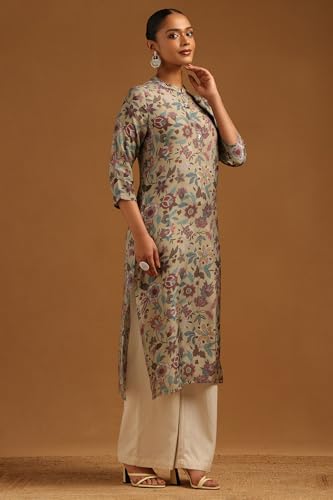 Soch Womens Grey Muslin Floral Kurta