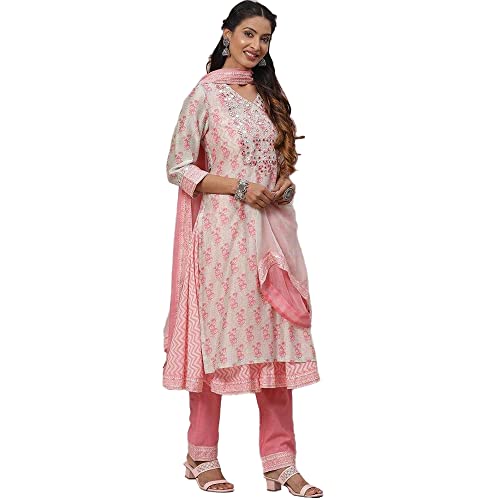 BIBA WOMEN PRINTED NARROW SALWAR KURTA DUPATTA(SKDBANDHAN7871_POWDER BLUE_42)
