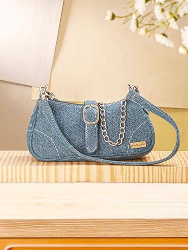 BAGUZZI Denim Sling Bag for Women, Chain Strap, Blue