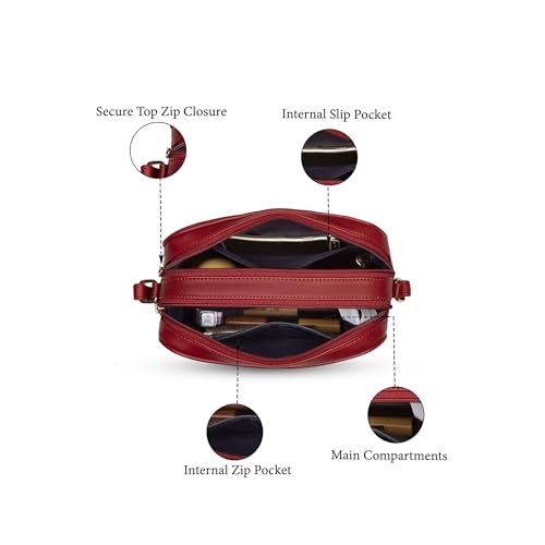 Caprese Minato Sling Medium Bag for Women | Stylish Bag with Adjustable Strap, Secure Zip Closure for Comfortable Wear | Versatile Handbag for Everyday Use, Travel & Special Occasions (Cherry Red)