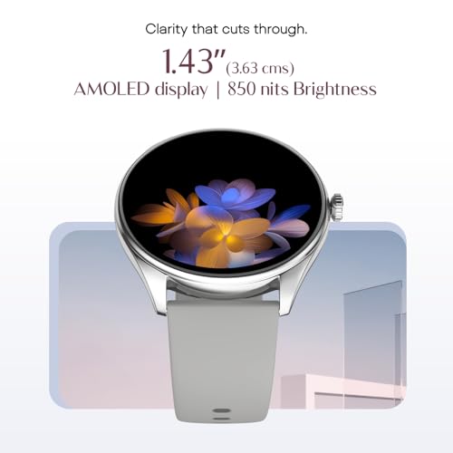 Noise Twist 2 Smart Watch with 1.43” AMOLED Screen, AI Search & Voice Assistant, Bluetooth Calling, Stainless Steel Back, 7-Day Battery, 100+ Watch Faces, Health Suite, IP68 (Cloud Grey)