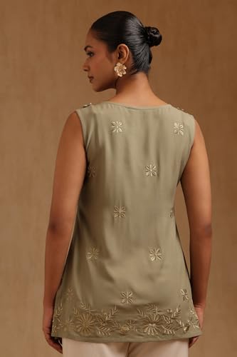 Soch Womens Sap Green Rayon Floral Embroidered Tunic